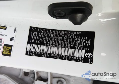 2021 Toyota Corolla Se z USA, uszkodzony, nr VIN 5YFS4MCE9MP074430